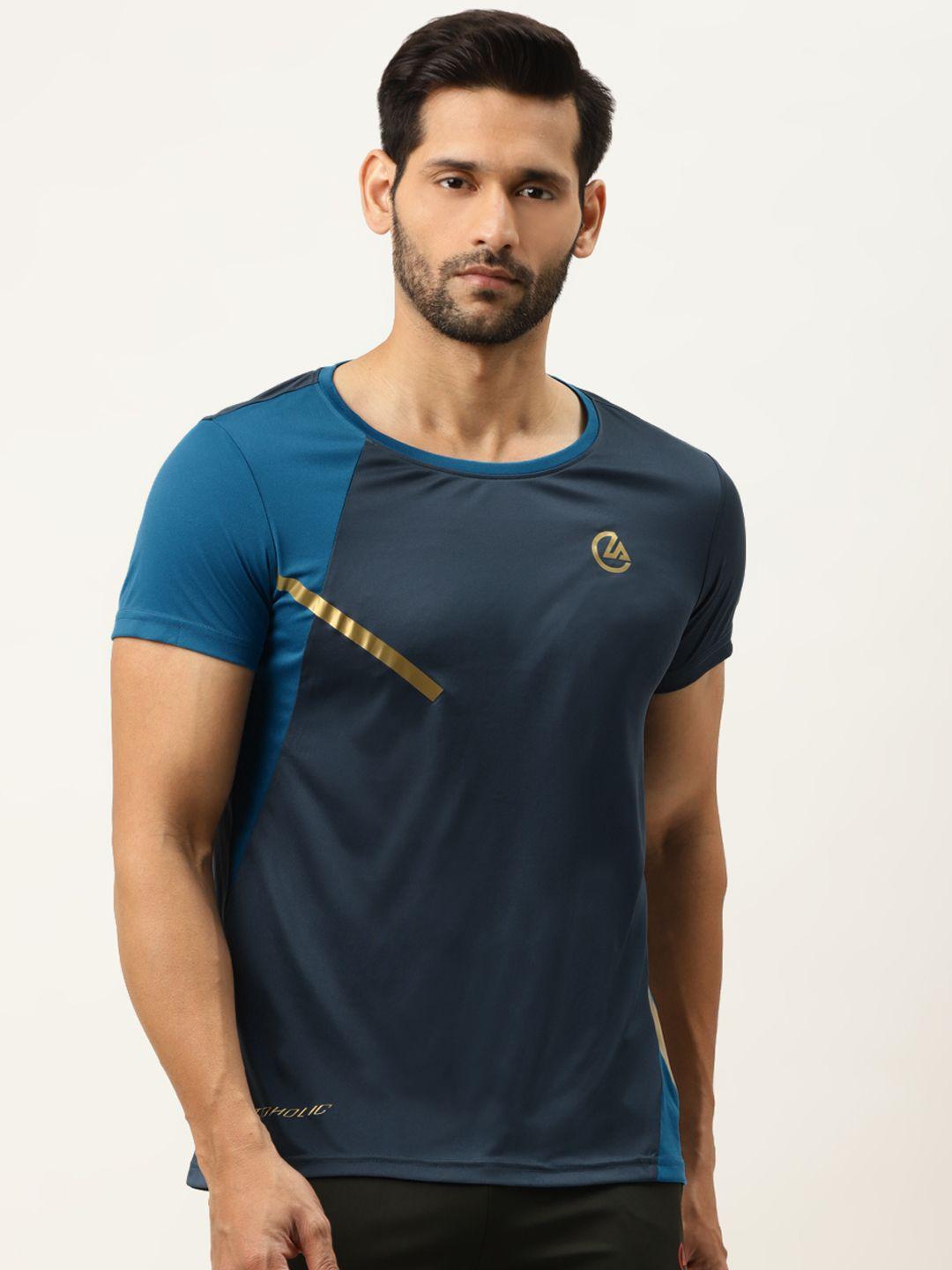 actoholic men navy blue solid round neck t-shirt