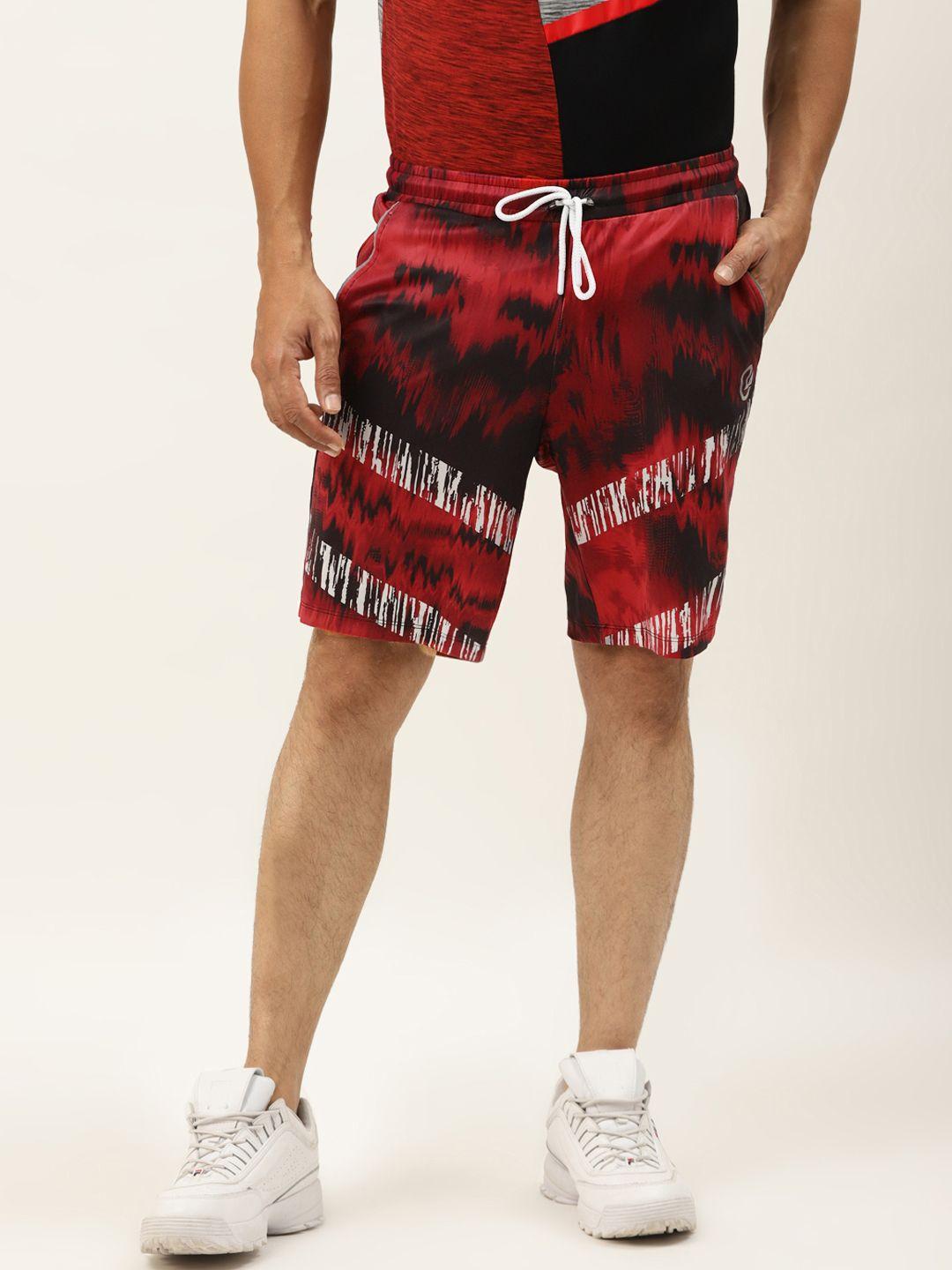 actoholic men red & black printed regular fit sports shorts