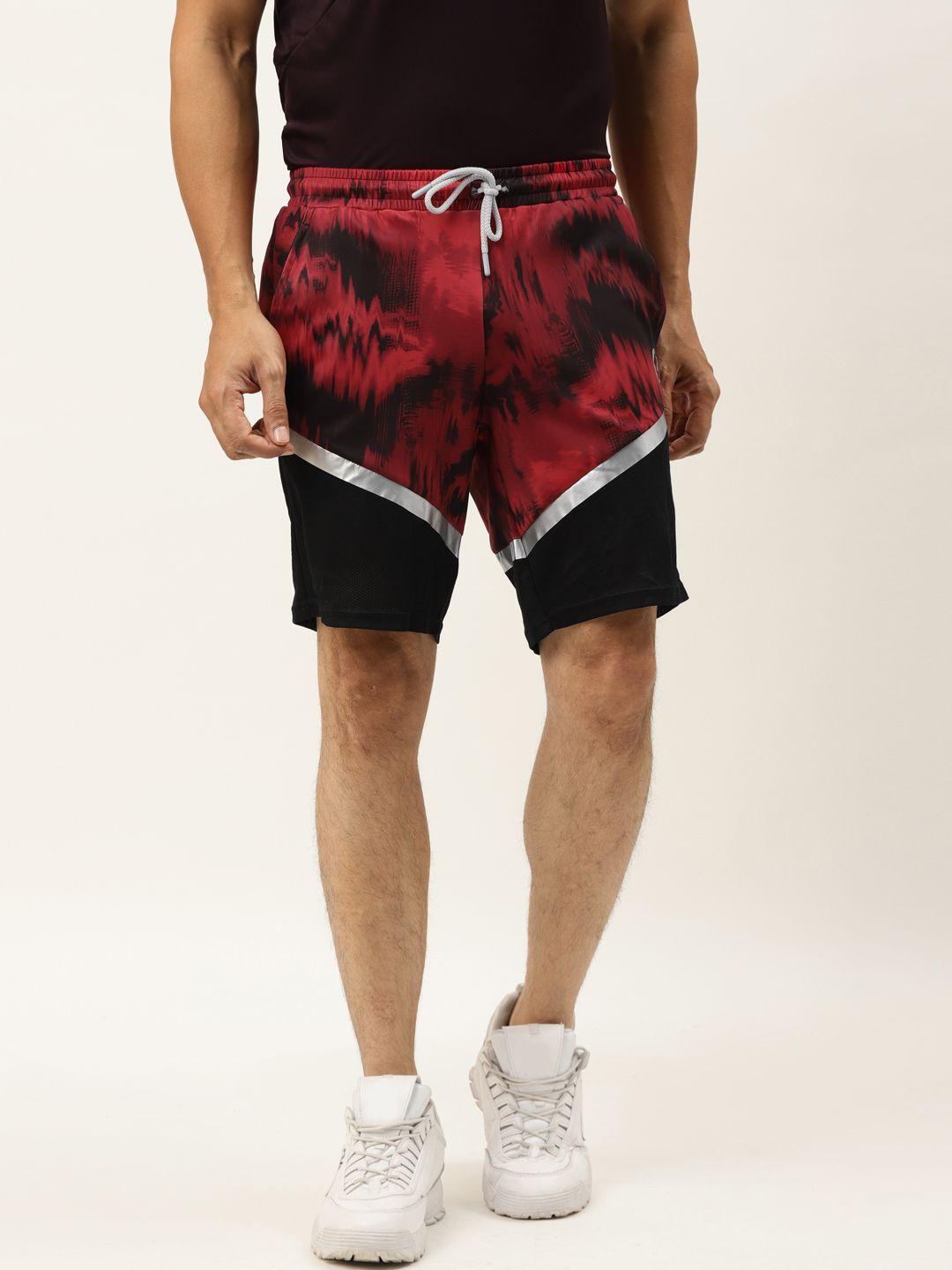 actoholic men red & black printed regular fit sports shorts