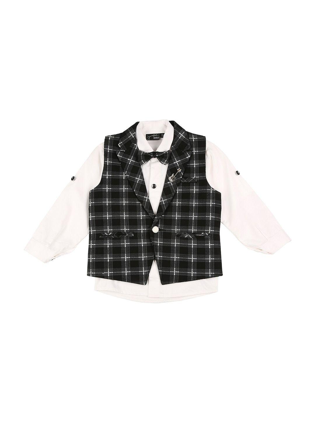 actuel boys black & grey checked pure cotton waistcoat with shirt