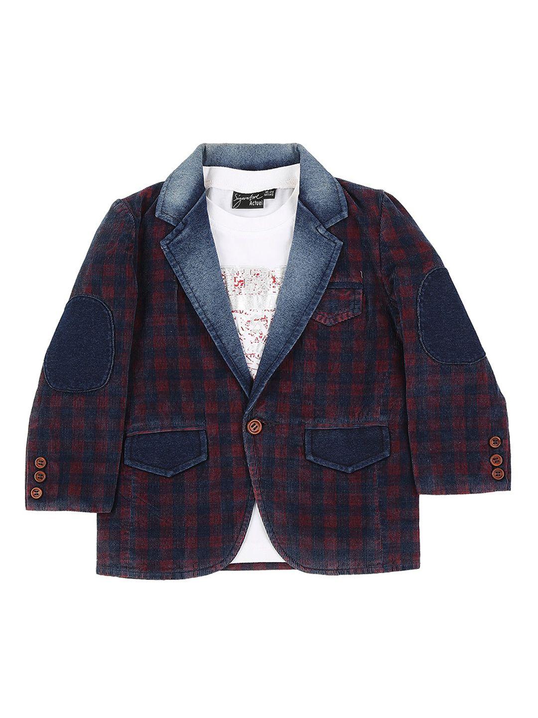 actuel boys blue & red checked blazers with tshirt