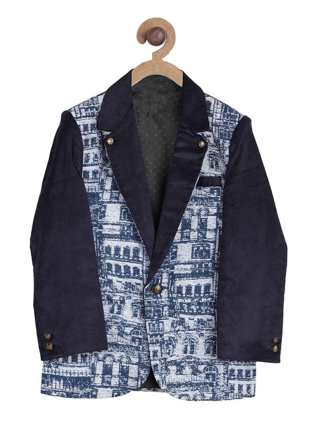 actuel boys blue & white printed blazer with t-shirt