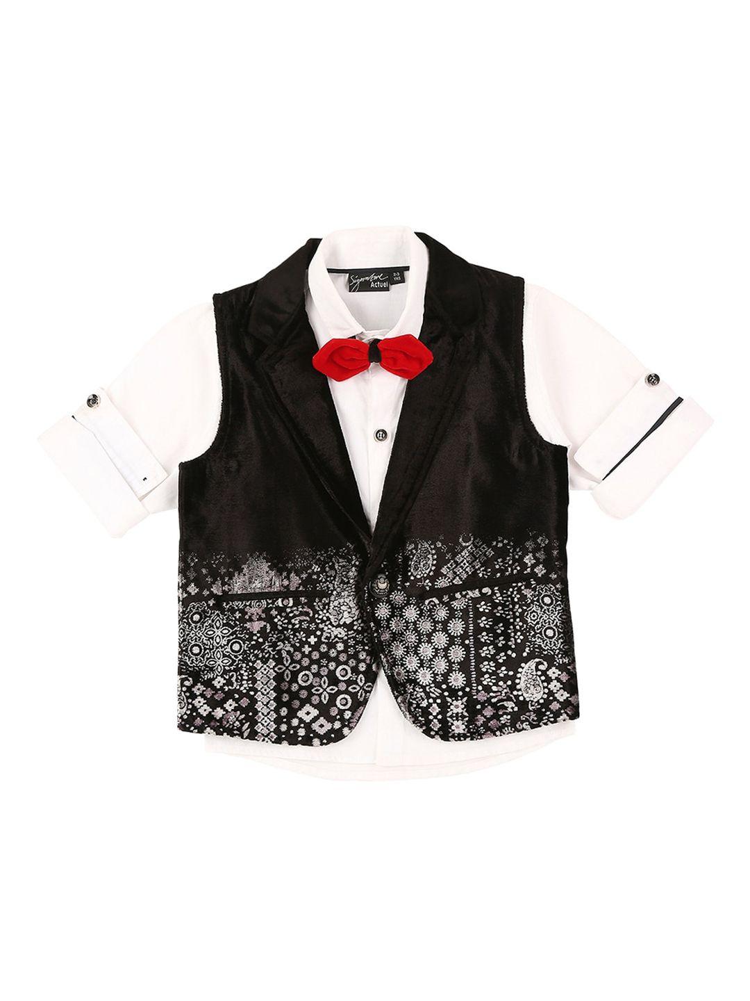 actuel boys black & white printactuel ed cotton waistcoat with shirt