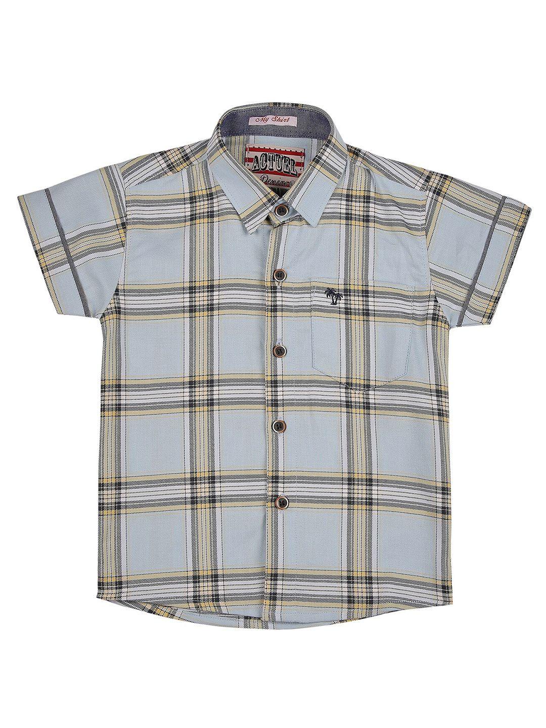 actuel boys blue & yellow comfort checked casual shirt