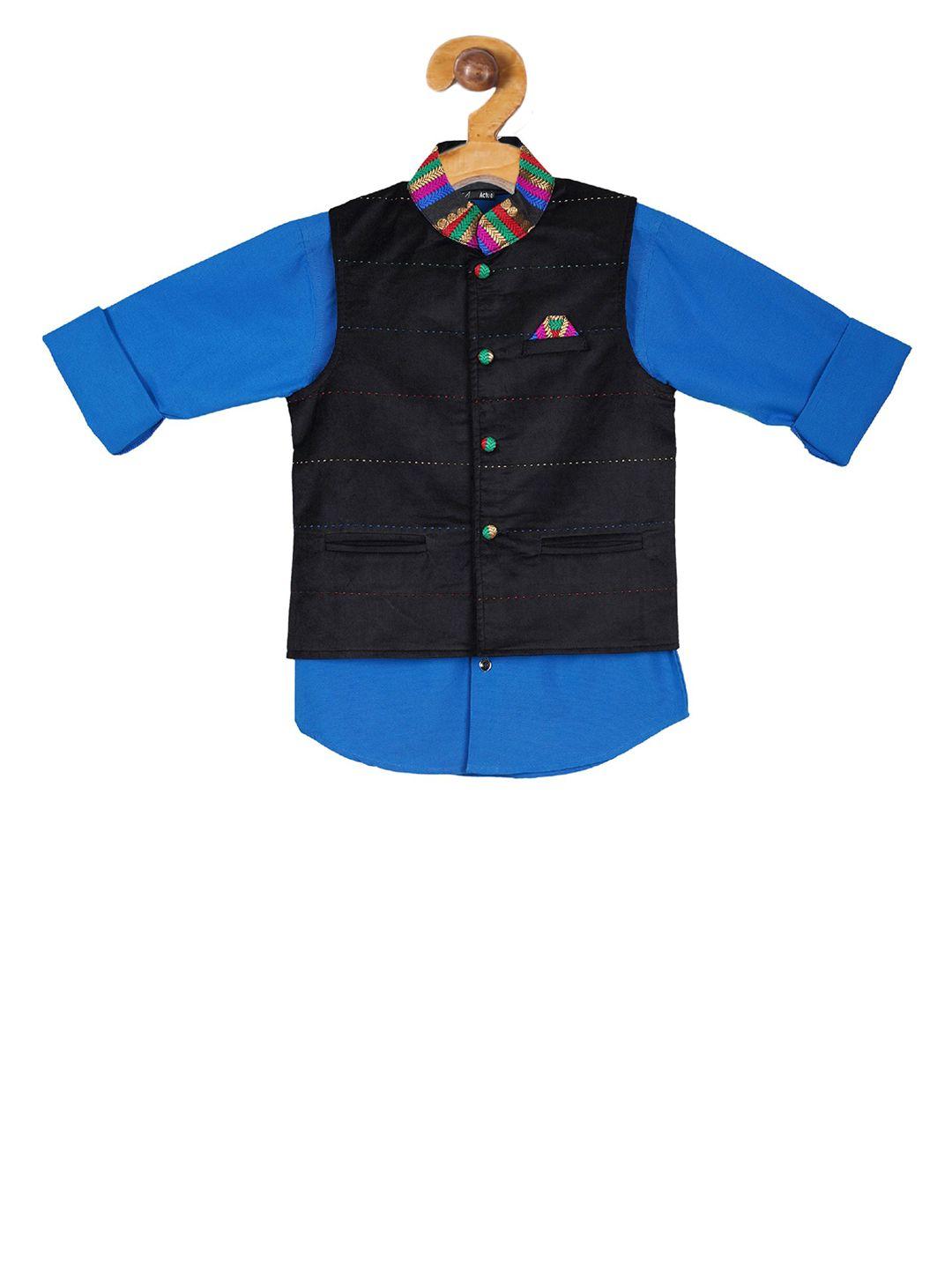 actuel boys blue regular fit solid casual shirt with nehru jacket