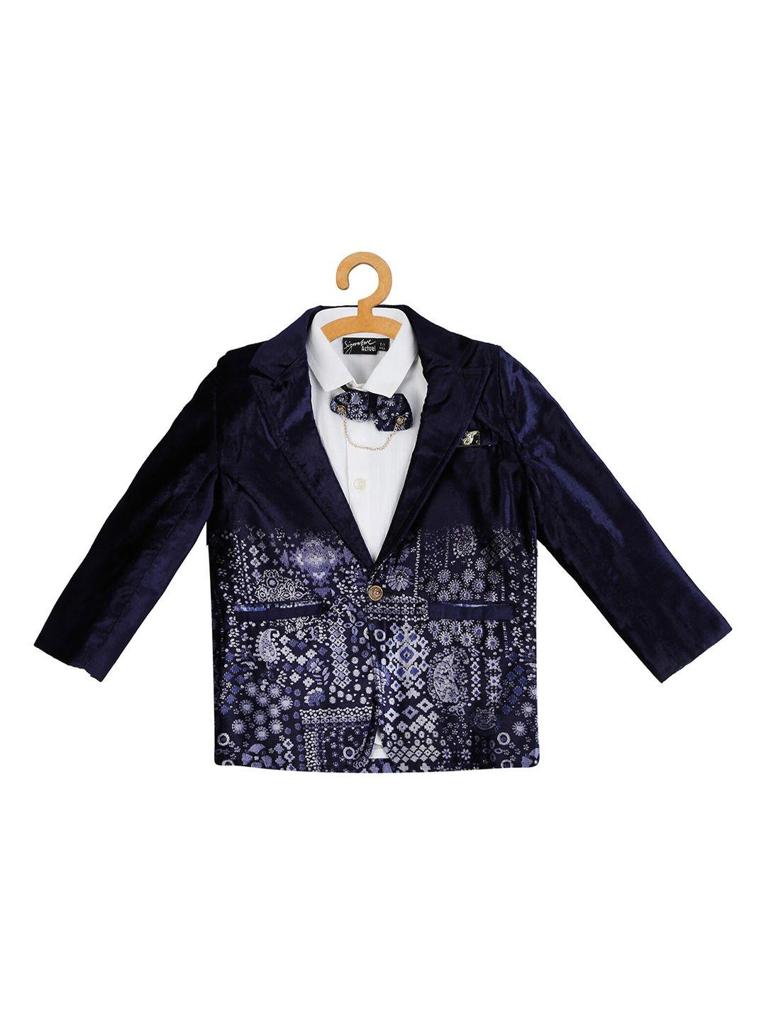 actuel boys navy blue & white printed blazer with tshirt