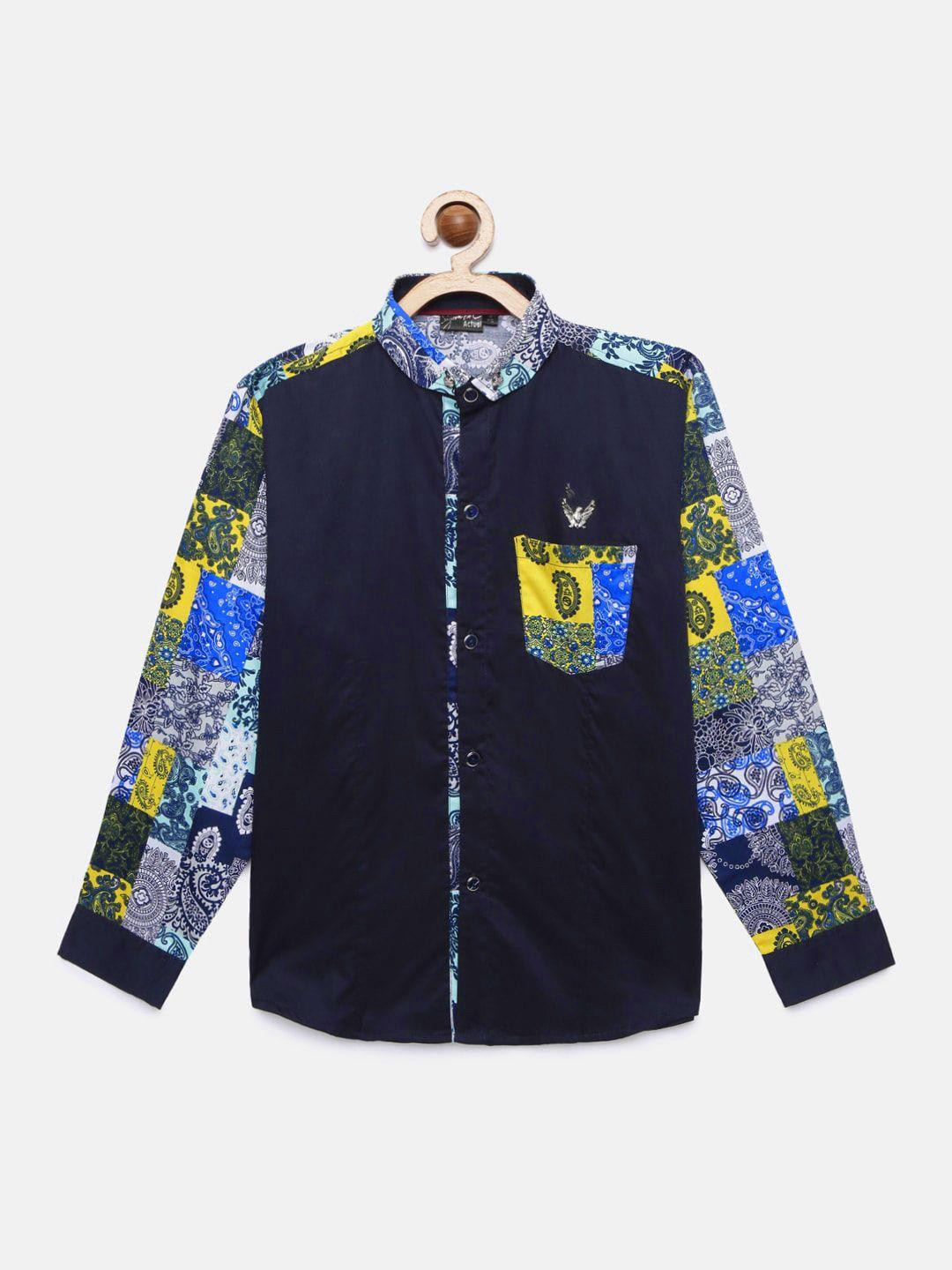 actuel boys navy blue regular fit printed casual shirt