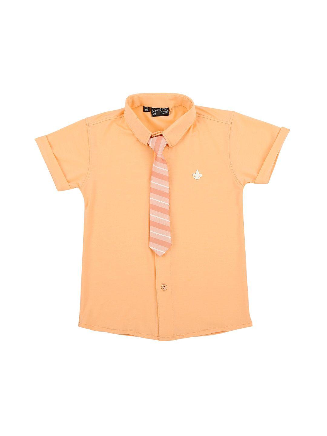 actuel boys orange pure cotton casual shirt with tie