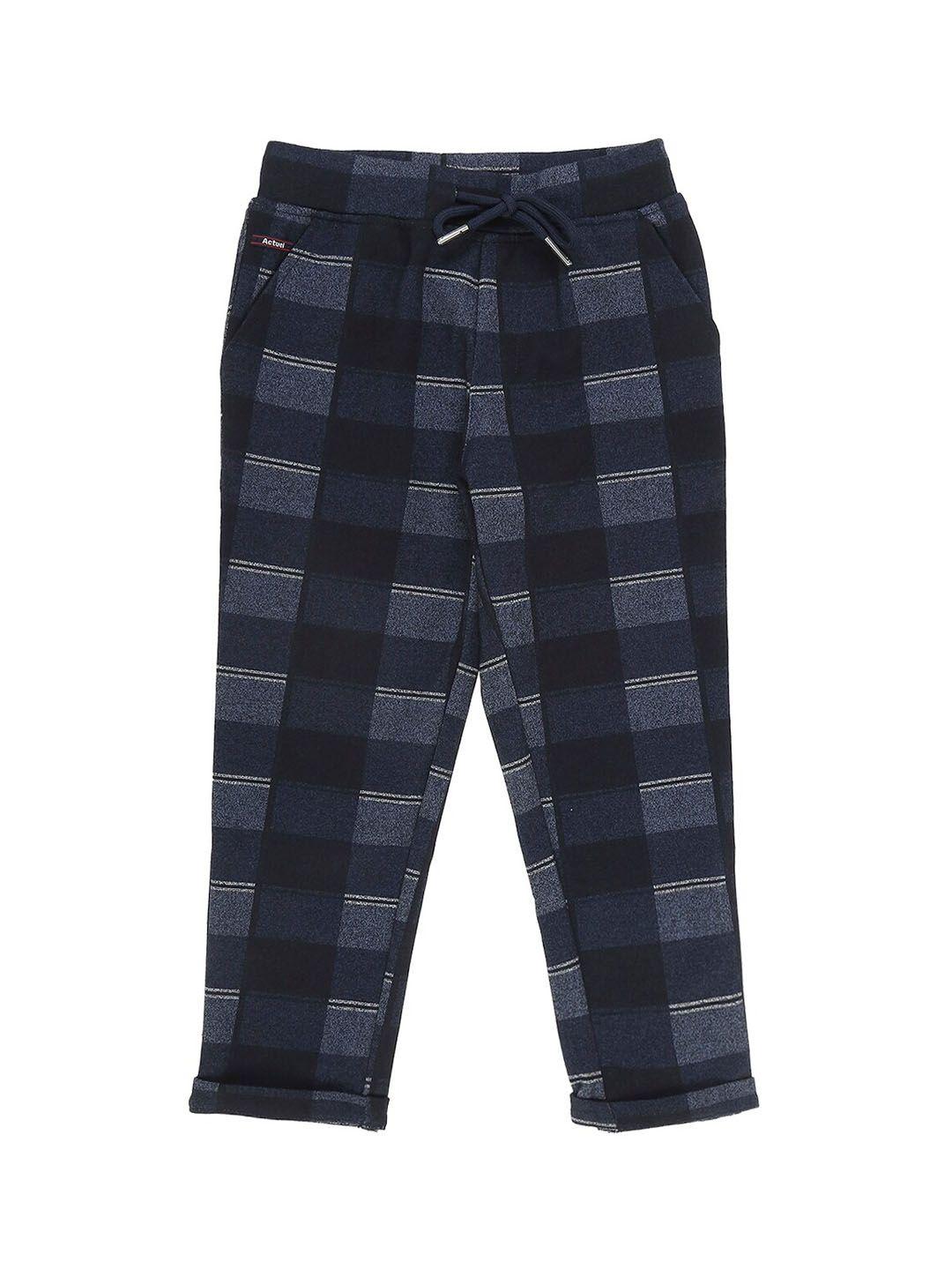 actuel boys printed pure cotton checked trousers