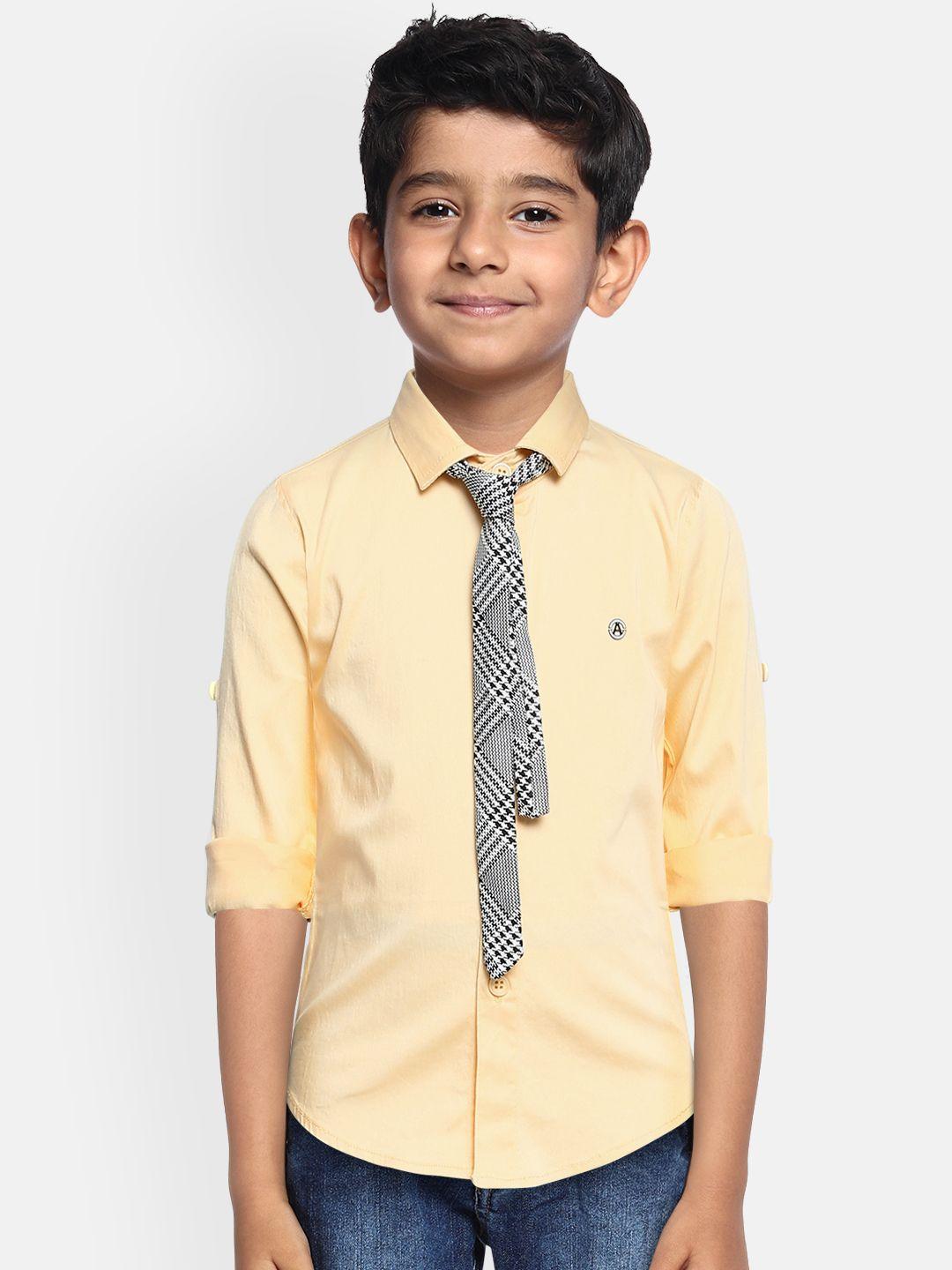 actuel boys yellow regular fit solid pure cotton casual shirt