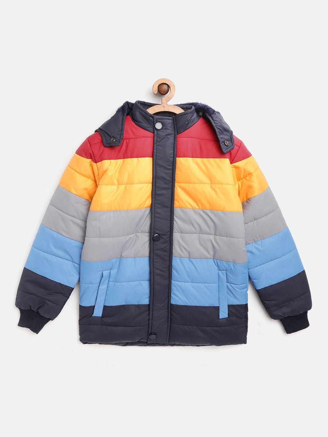 ad & av boys multicoloured colourblocked padded jacket with detachable hood