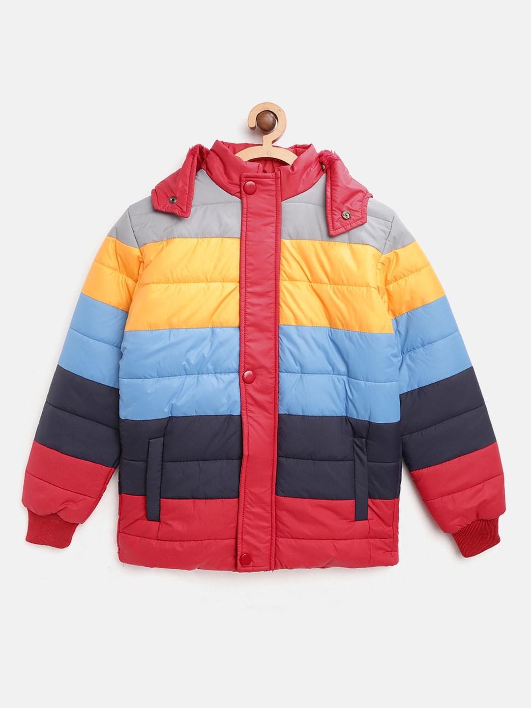ad & av boys multicoloured colourblocked padded jacket with detachable hood