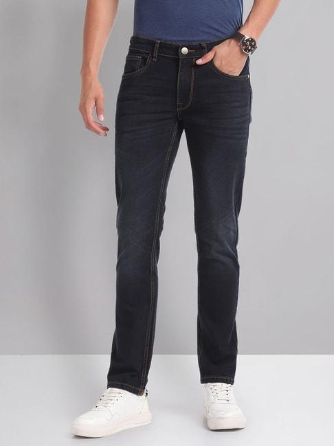 ad by arvind dark blue lightly washed skinny fit jeans