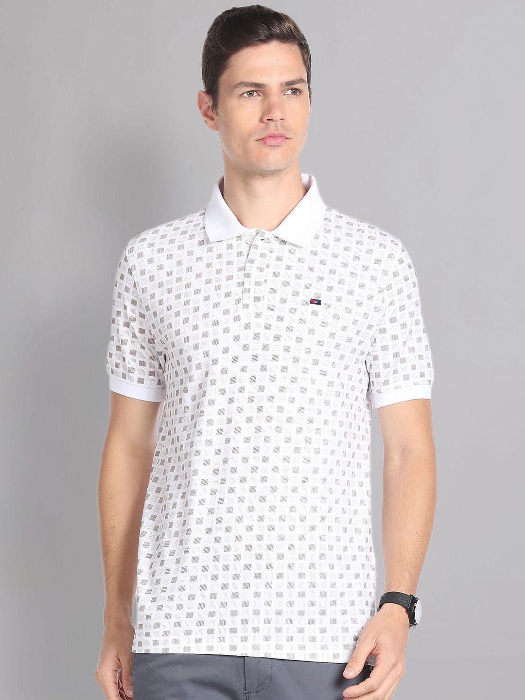 ad by arvind geometric printed polo collar pure cotton t-shirt