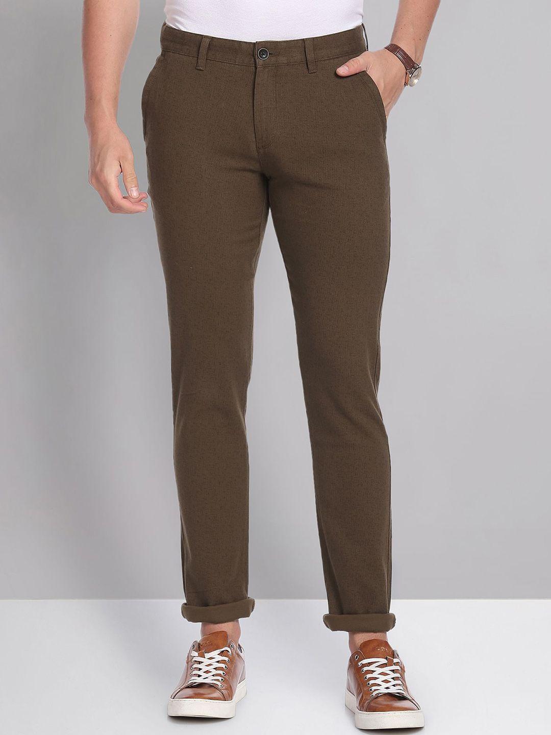 ad by arvind men flat-front mid-rise slim fit chinos trousers