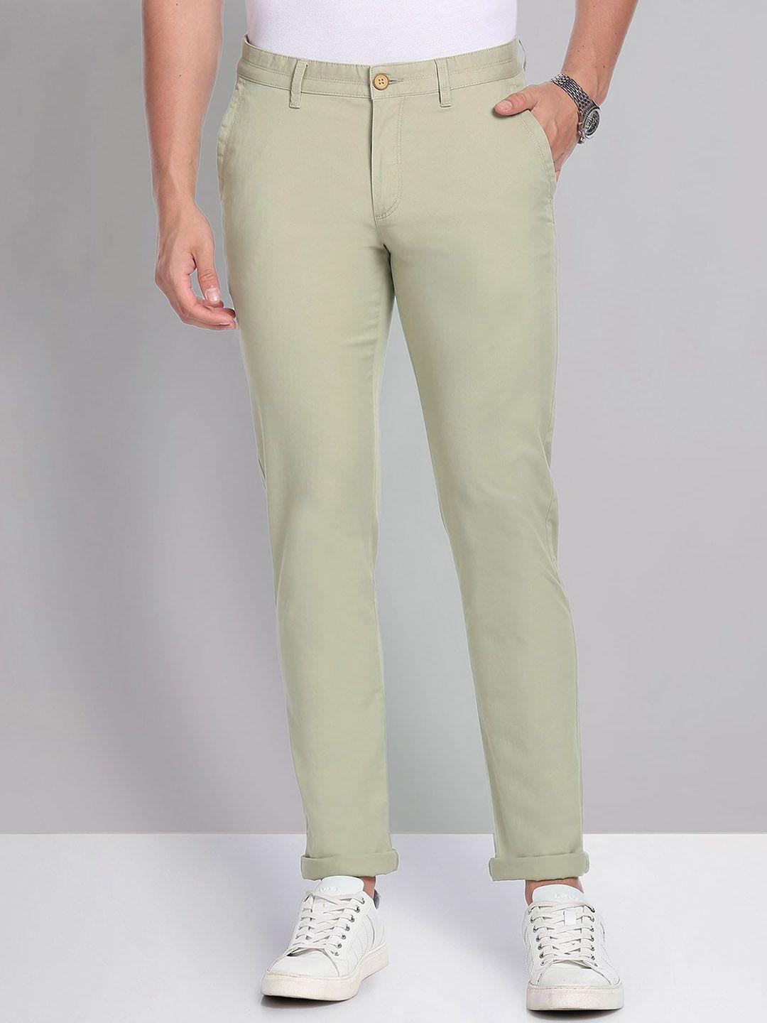 ad by arvind men flat-front mid-rise slim fit chinos trousers
