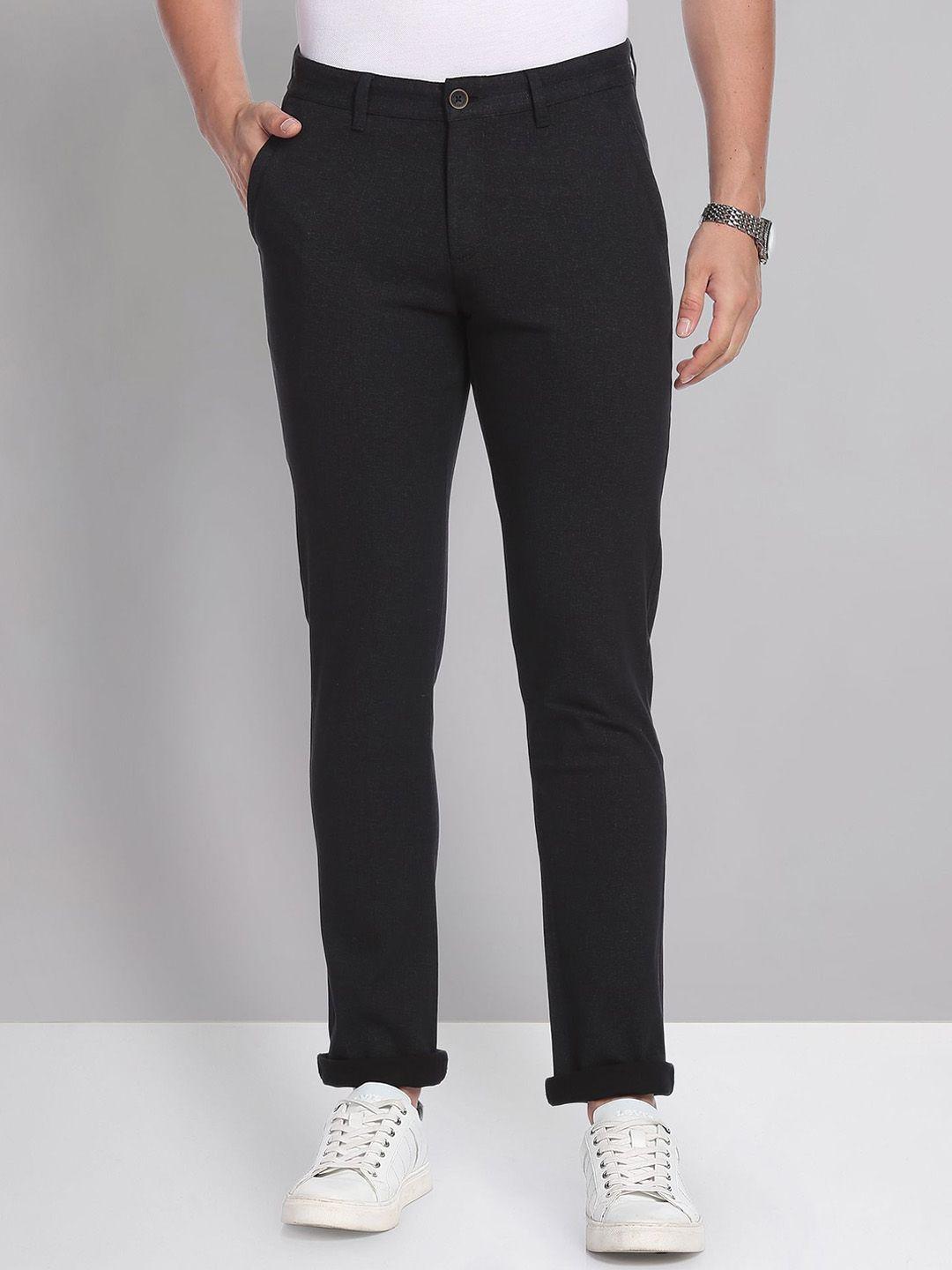 ad by arvind men flat-front slim fit mid-rise regular trousers