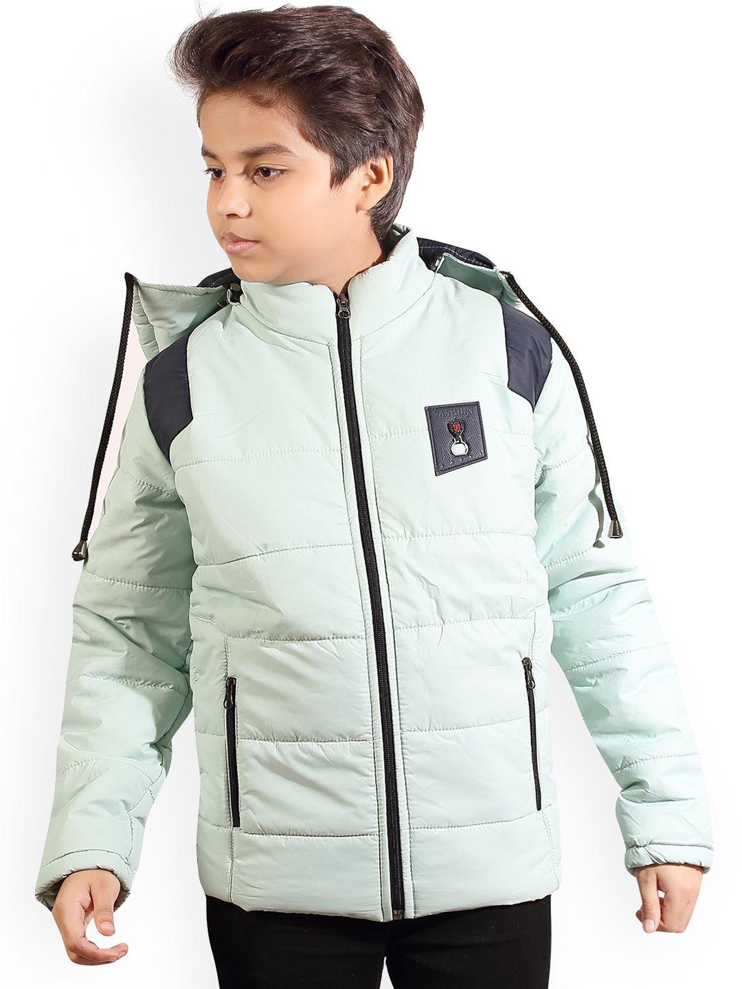 ad & av boys lime green colourblocked water resistant padded jacket with patchwork