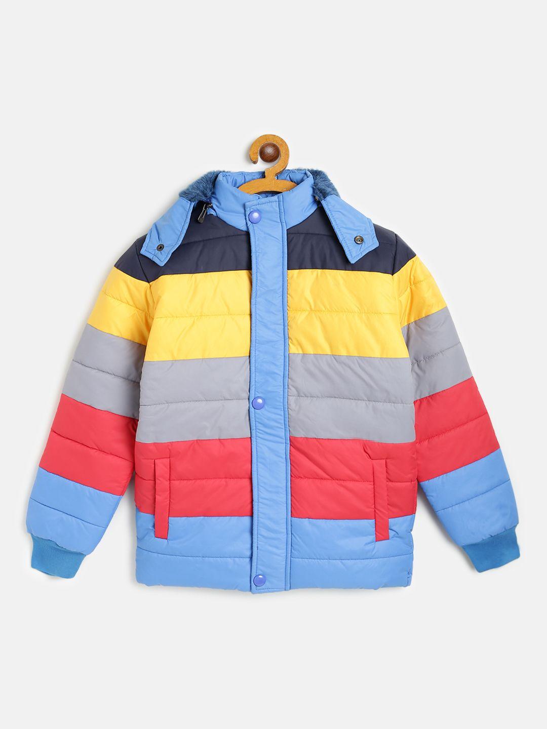 ad & av boys multicoloured colourblocked padded jacket with detachable hood