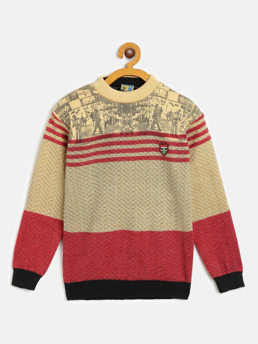 ad & av boys mustard yellow & red woollen chevron & graphic print pullover
