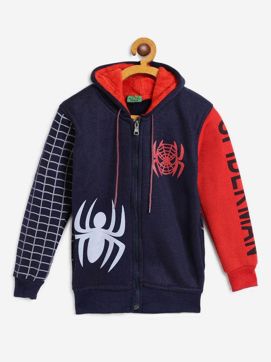 ad & av boys navy blue & red spiderman print hooded sweatshirt