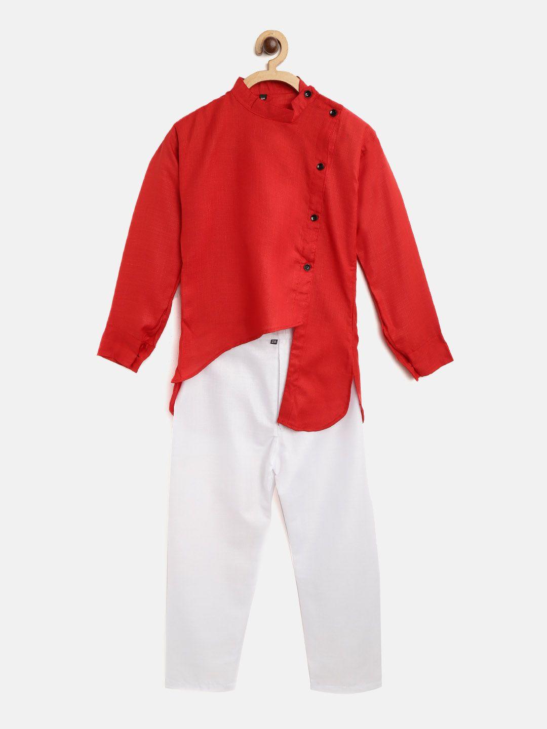 ad & av boys red & white solid kurta with pyjamas