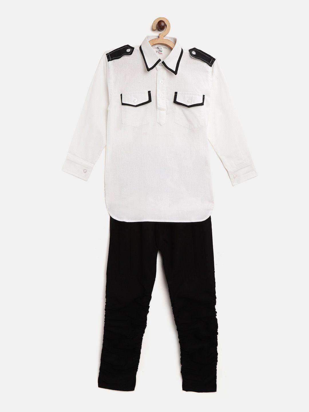 ad & av boys white & black solid kurta with trousers