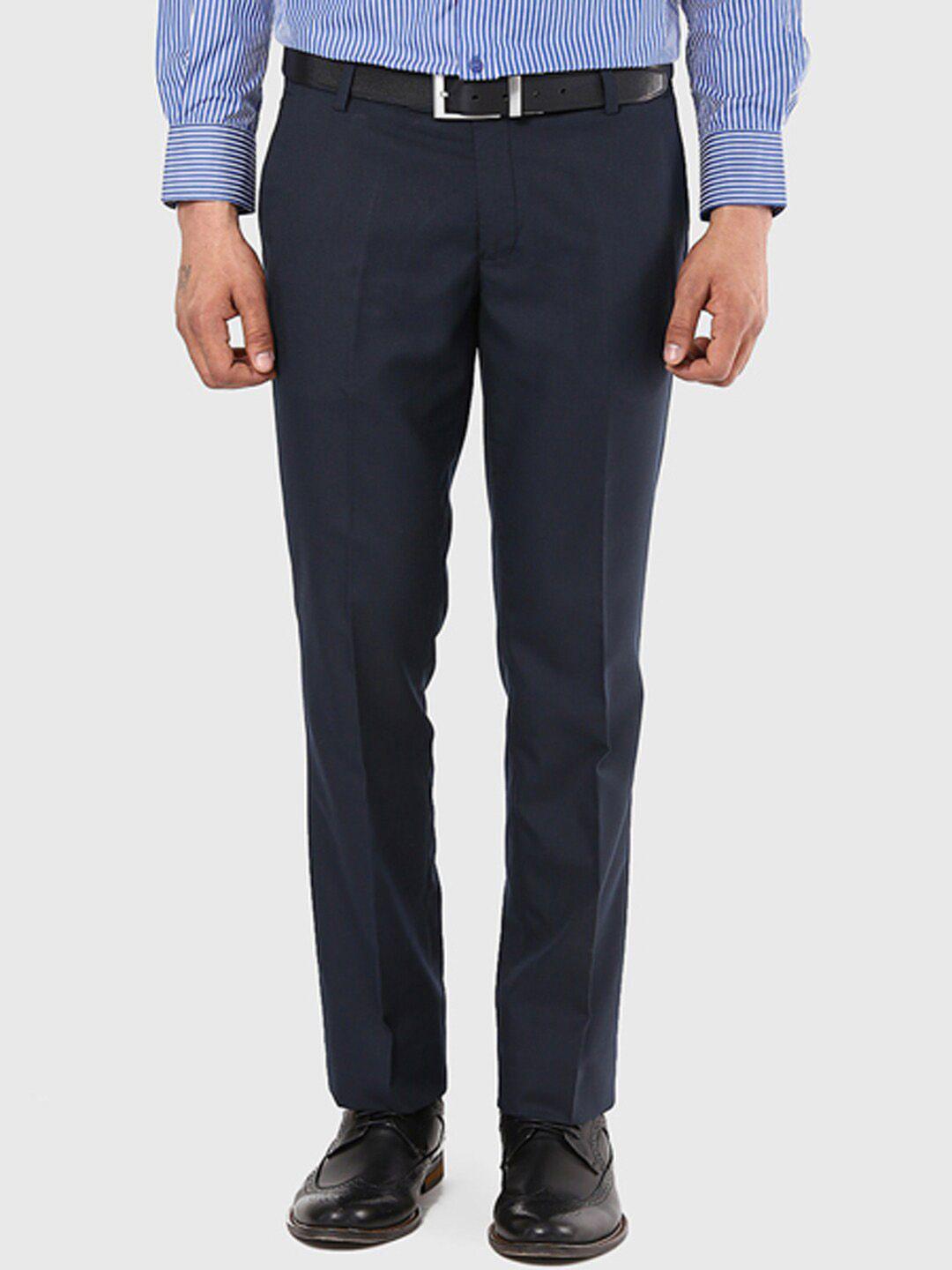 ad & av men navy blue formal classic easy wash trousers