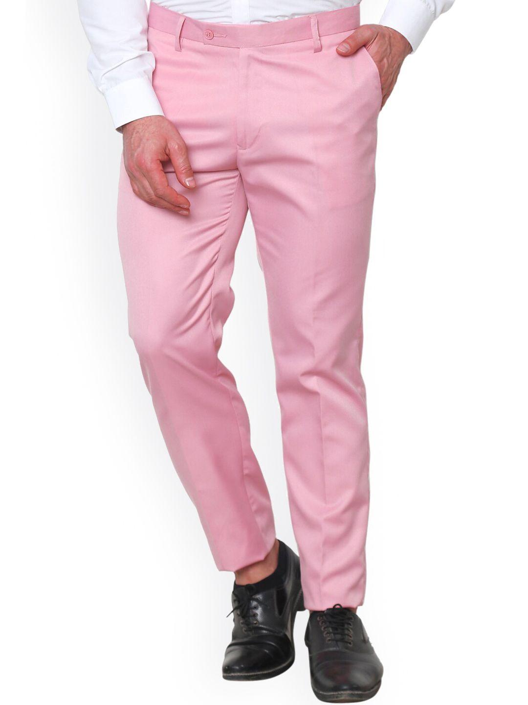 ad & av men pink classic easy wash formal trousers