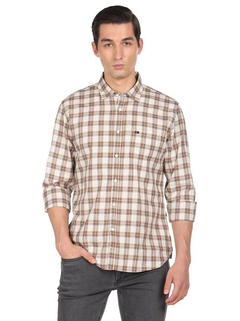 ad by arvind beige checks shirt