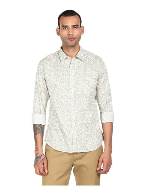 ad by arvind beige cotton regular fit floral print shirt