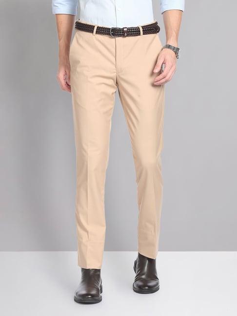 ad by arvind beige slim fit flat front trousers