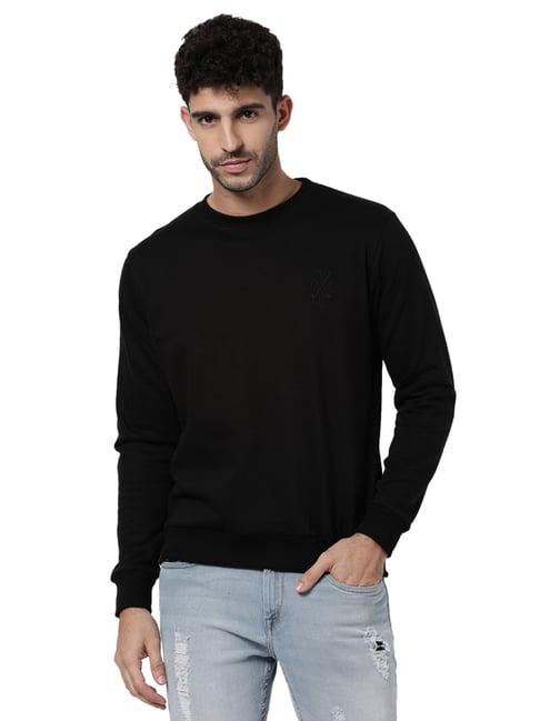 ad by arvind black cotton slim fit sweatshirt