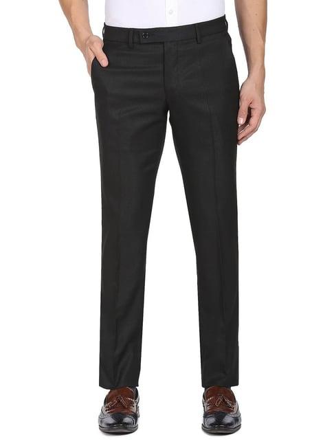 ad by arvind black regular fit flat front trousers