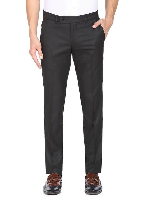 ad by arvind black regular fit flat front trousers