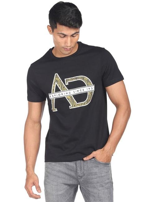 ad by arvind black slim fit crew t-shirt