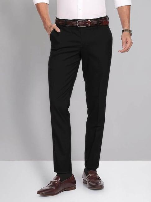 ad by arvind black slim fit flat front trousers