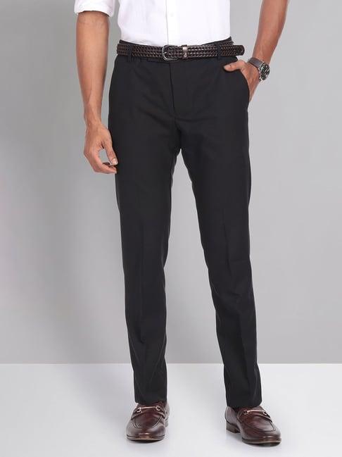 ad by arvind black slim fit flat front trousers