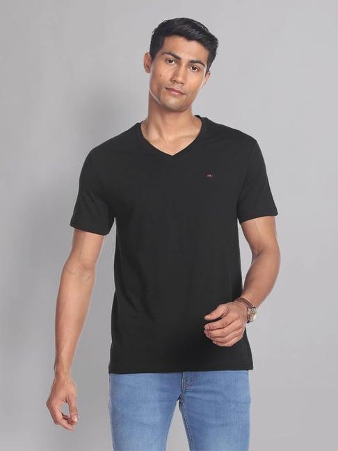 ad by arvind black slim fit v-neck t-shirt