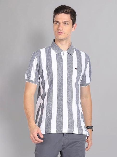 ad by arvind blue & white slim fit striped polo t-shirt