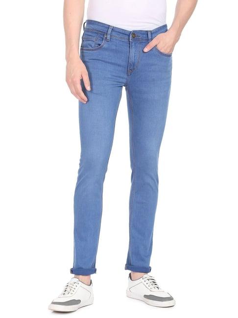 ad by arvind blue cotton skinny fit jeans
