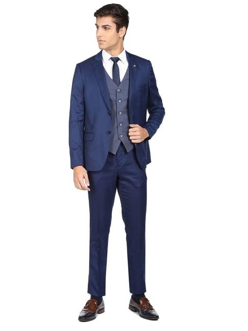 ad by arvind blue regular fit self pattern three piece suit