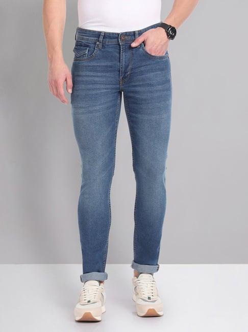 ad by arvind blue skinny fit heavily washed jeans