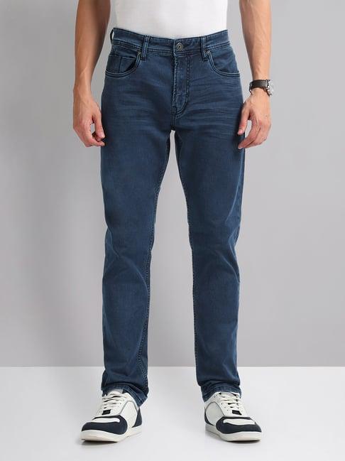 ad by arvind blue slim fit lightly washed jeans