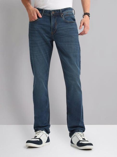 ad by arvind blue slim fit lightly washed jeans