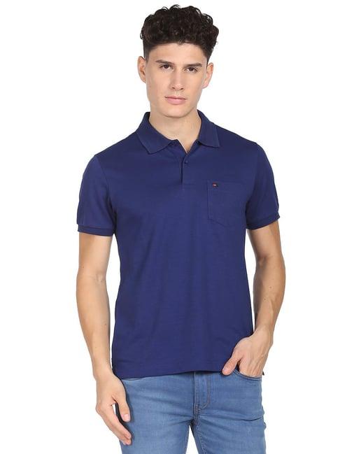 ad by arvind blue slim fit polo t-shirt