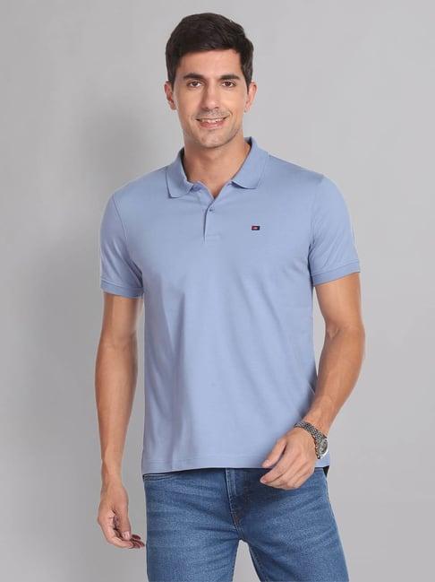 ad by arvind blue slim fit polo t-shirt