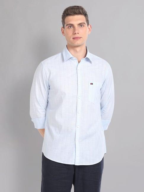 ad by arvind blue slim fit striped shirt