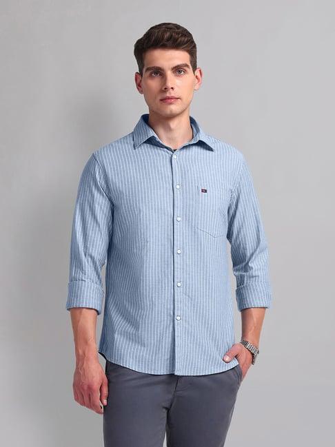 ad by arvind blue slim fit striped shirt