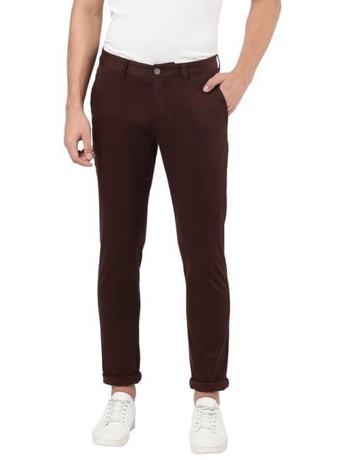 ad by arvind brown cotton regular fit chinos